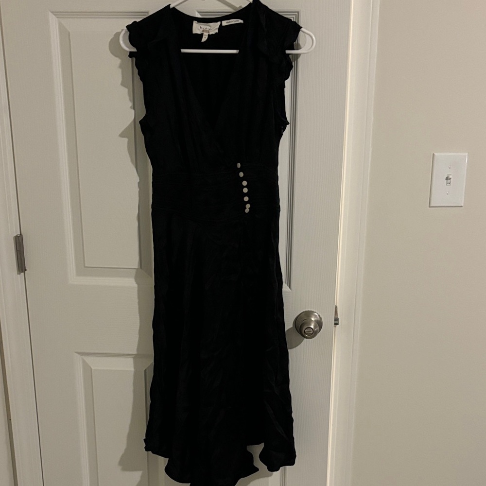 ba&sh Elegant Black Midi Dress with Ruffle Sleeves